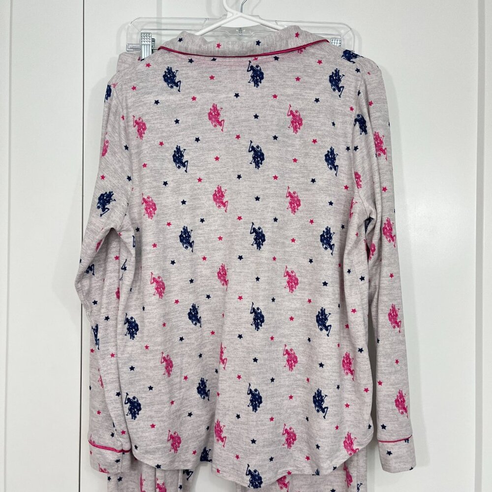 US Polo Assn Medium Gray, Pink, Blue Long Sleeve Pajama Set with Pockets - Picture 5 of 12